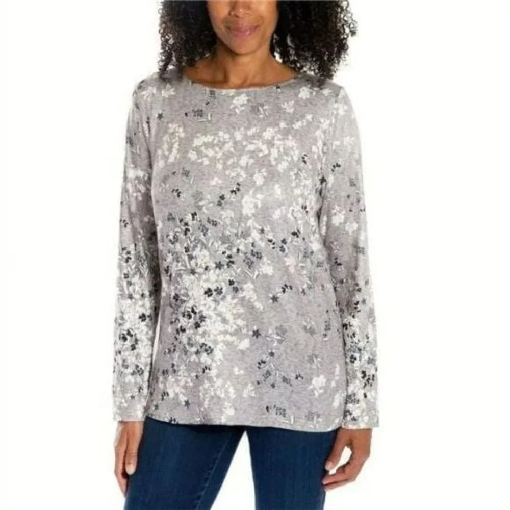 Mario Serrani Women's Print Ultra Soft Relaxed Fit Tunic Top (Tan Floral, Small) - Picture 1 of 5